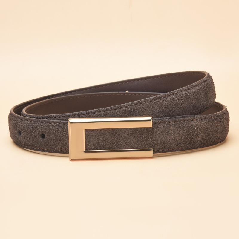 Новый замшевый кожаный ремень - женский модный ремень из коровьей кожи - женский замшевый универсальный ремень с гладкой пряжкой 100cm черный серый