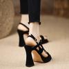 Fashion 2025Women Cross Strap  Summer New Black Hook Heels Party Shoes  Fashion Buckle Strap Platform Sandals