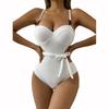 Einfarbiges Wellenstoff Bikini Set Cover Up Badeanzug für Damen Push Up Rüschen Einteiler Bademode 2025 Strand Badeanzüge