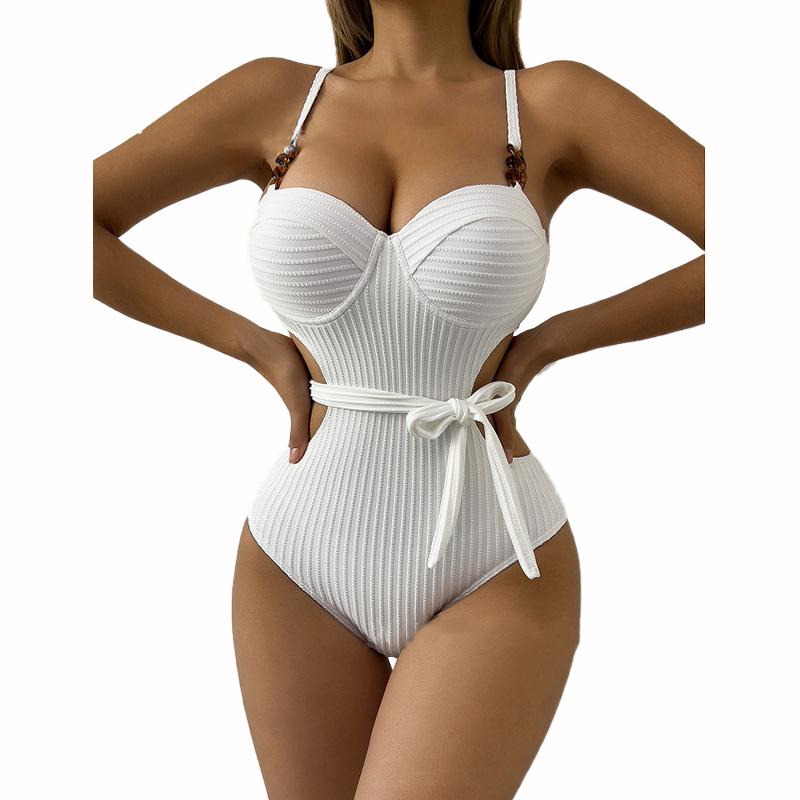 Einfarbiges Wellenstoff Bikini Set Cover Up Badeanzug für Damen Push Up Rüschen Einteiler Bademode 2025 Strand Badeanzüge