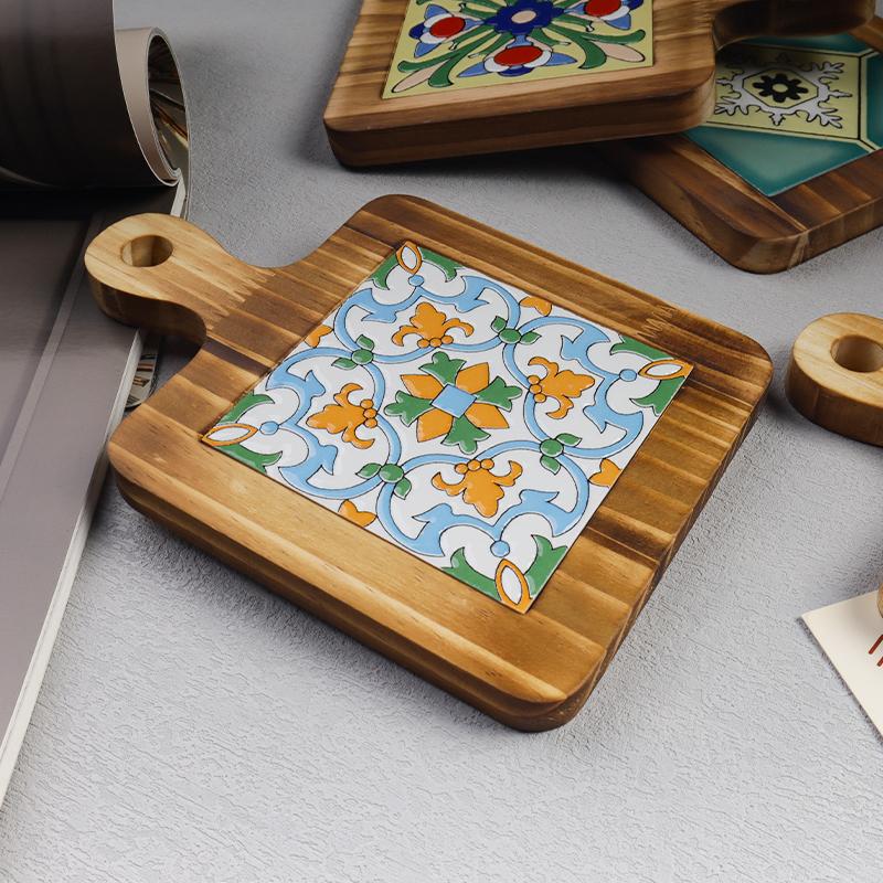 European-Style Wood-Patterned Ceramic Heat-Resistant Mats High-Temperature Resistant Kitchen Placemats Insulated Pot Mats