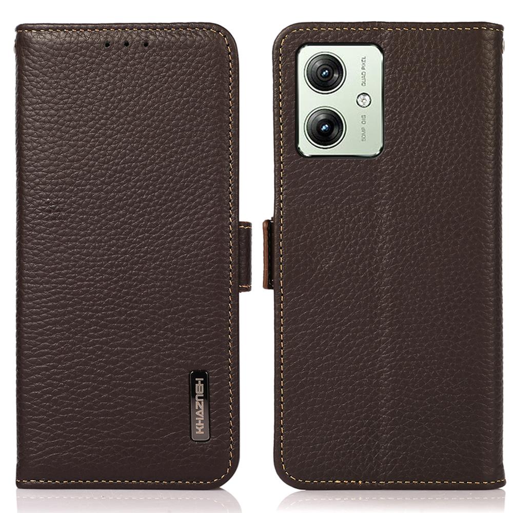 For Motorola Moto G64 5G Phone Case RFID Blocking Genuine Cow Leather Flip Cover