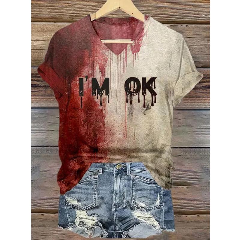 Summer New Fashionable Women's V-Neck Bloody Shirt Solves the Problem of T-Shirts and Interesting Halloween Blood Coats for Wome