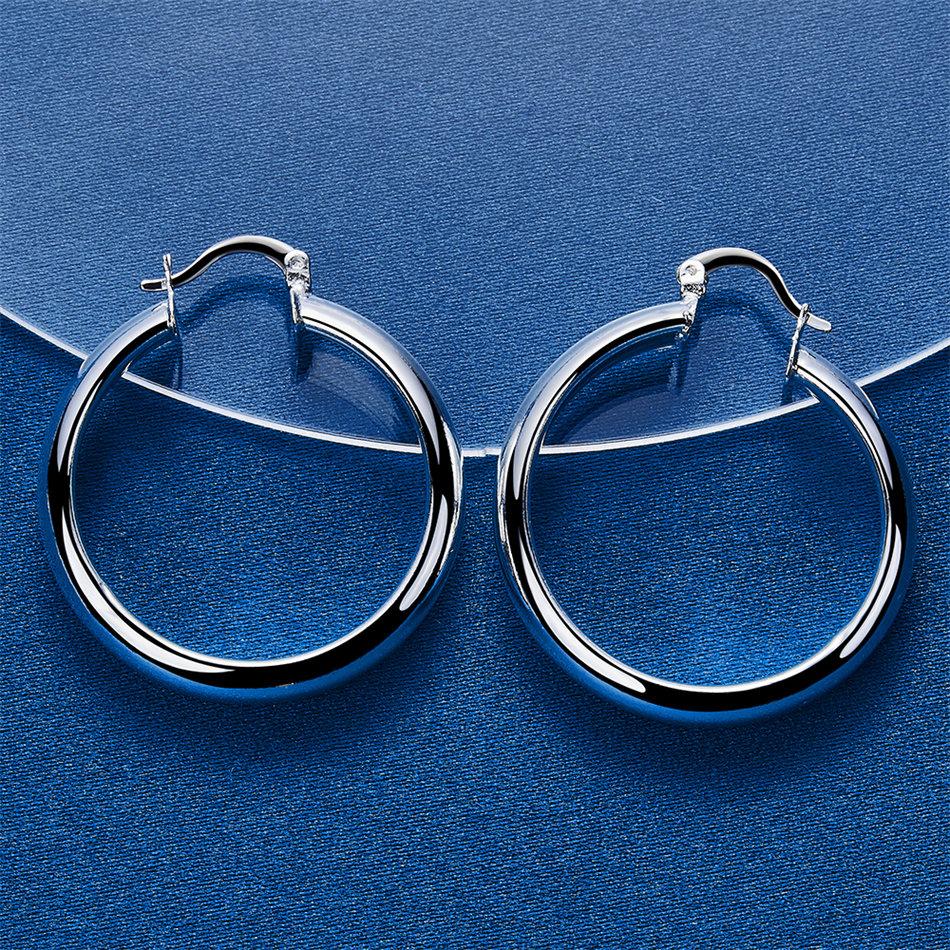 1 pair of 925 sterling silver 35mm exquisite shiny round hoop earrings women's fashion jewelry accessories party gifts