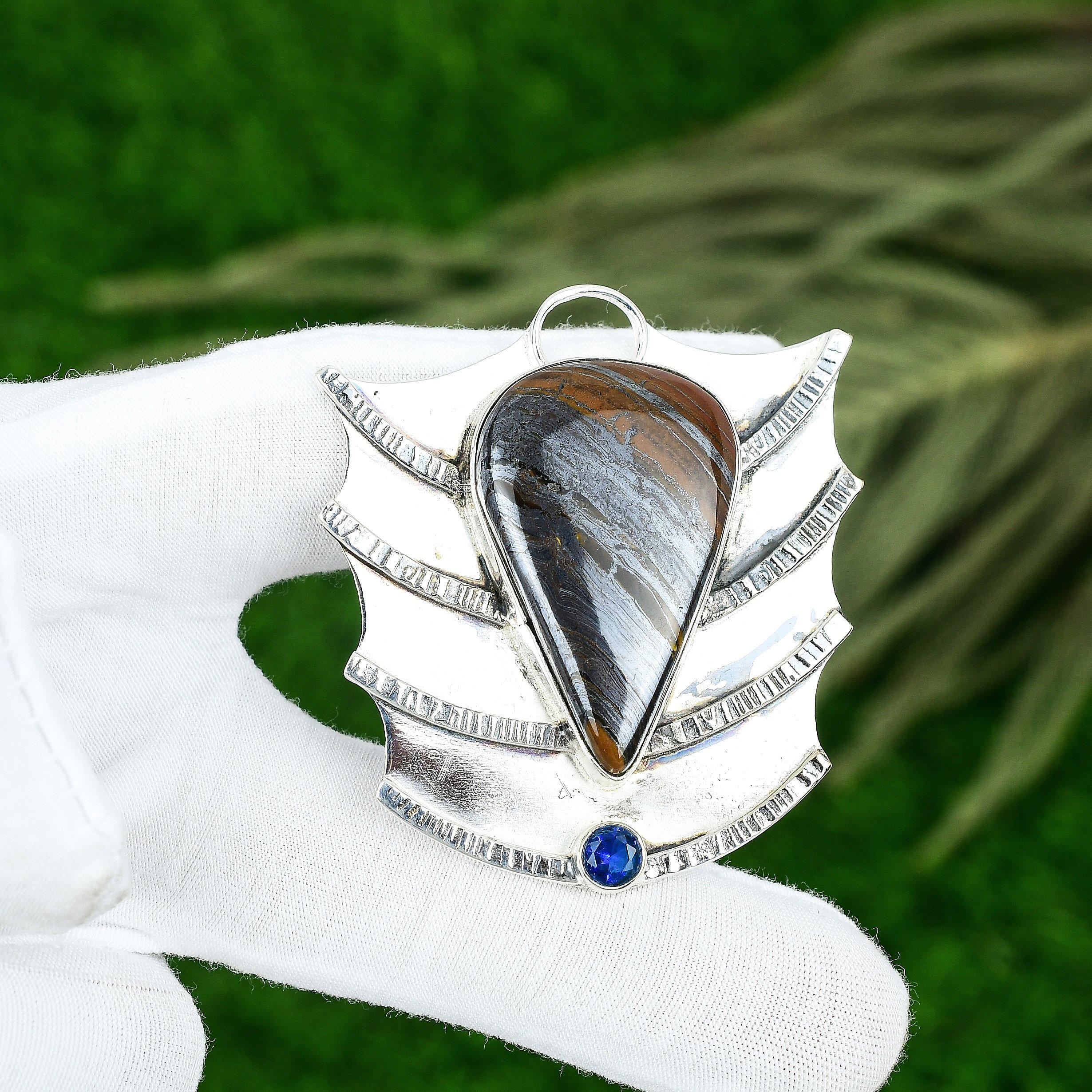 

Свадебный Подарок Для Нее Кулон из Натурального Камня Железный Тигровый Глаз из Стерлингового Серебра 925 Пробы