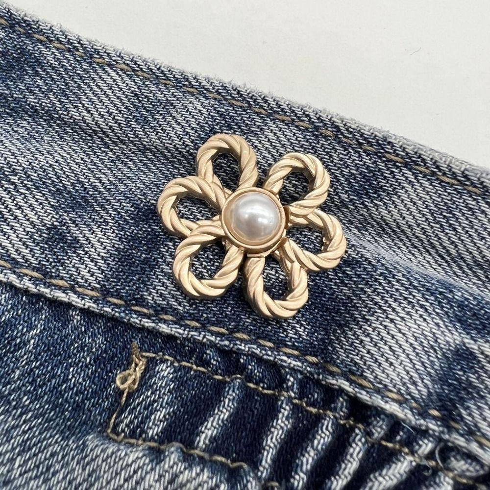 Button Clasps Flower Pants Button Tightener Waist Buckle Jean Buttons for Loose Jeans Skirts