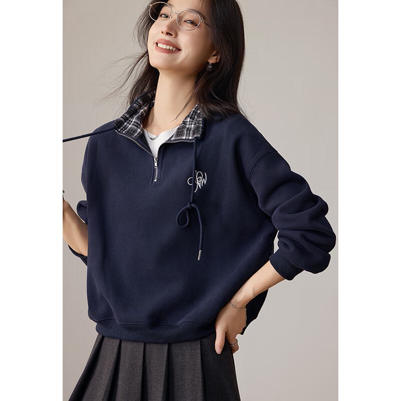 

Women s Half-Zip Fleece Sweatshirt with Plaid Collar XL