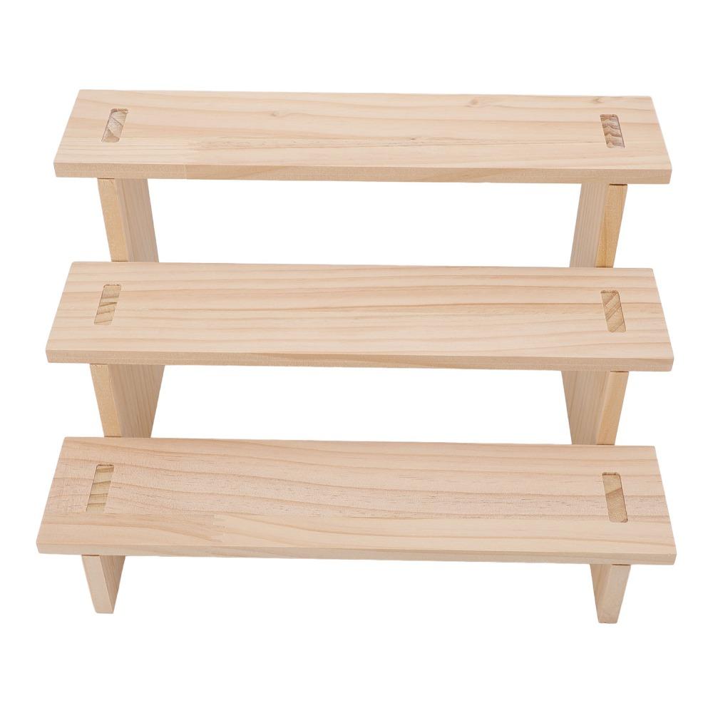 Pine Wood 3 Tier Display Shelf Multifunctional Wooden Display Rack  For Collectibles