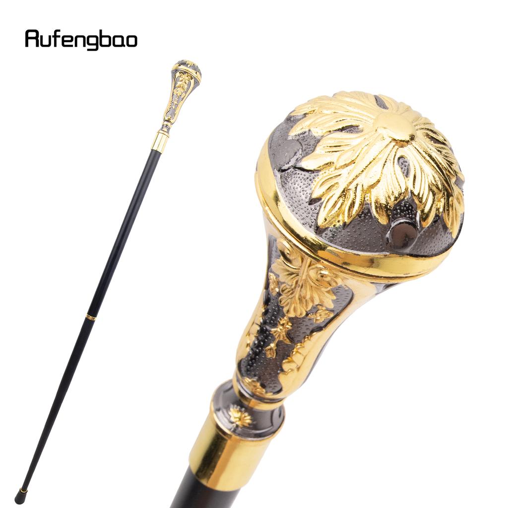 Gyllene svart lyxigt rundbladshandtag Mode käpp för fest Dekorativ promenadkäpp Elegant knopp Crosier knopp 95 cm