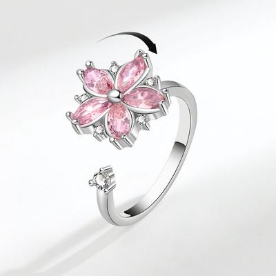 Set di Anelli Rotanti Femminili Fiore di Ciliegio Rosa Zircone Fiore