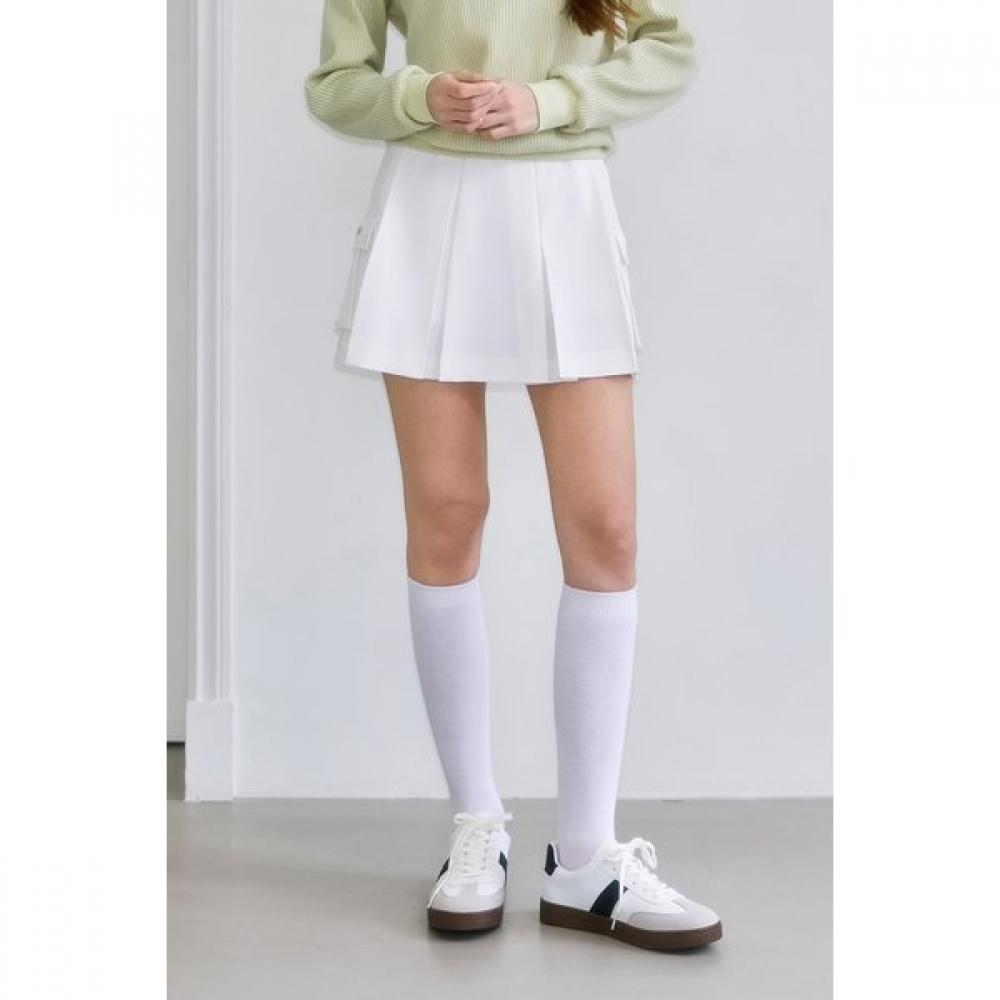 Goxo Pleats Skirt Two Pocket White S(25-27)