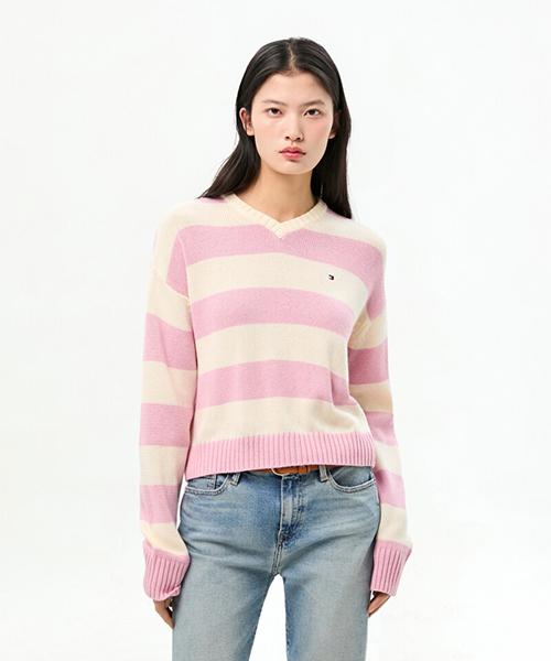 TOMMY HILFIGER Bold Stripe V-Neck Pullover (T22G0Kto031Wt10D1)