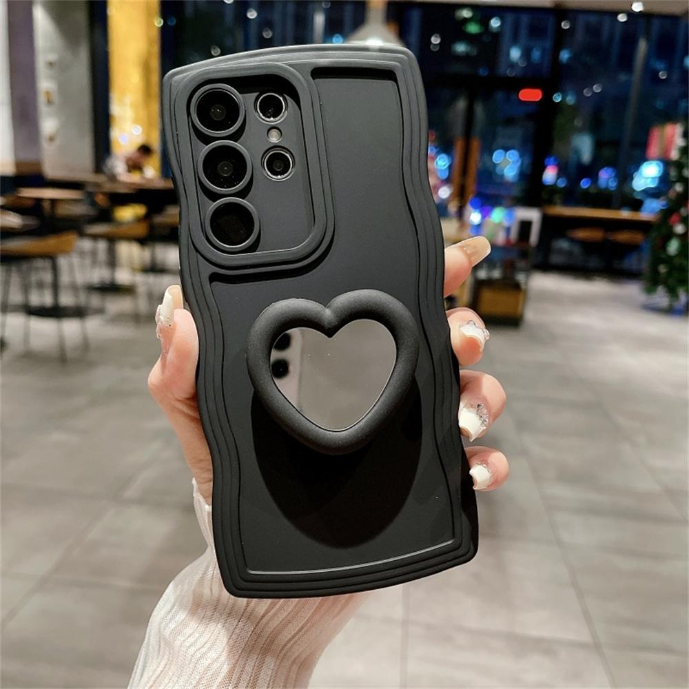 Stylish Love Heart Mirror Stand Case for Samsung S26 S2 Edge S24 S23 Ultra S22 Plus FE A0 S A6 A36 A A3 A16 Silicone Cover