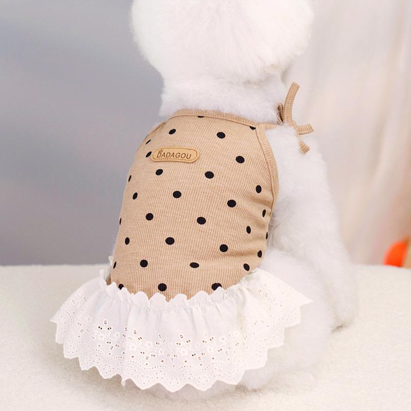 INS Fresh Pet Teddy Pomeranian Small Dog Dog Clothes Polka Dot Suspender Princess Skirt Spring Summer Thin