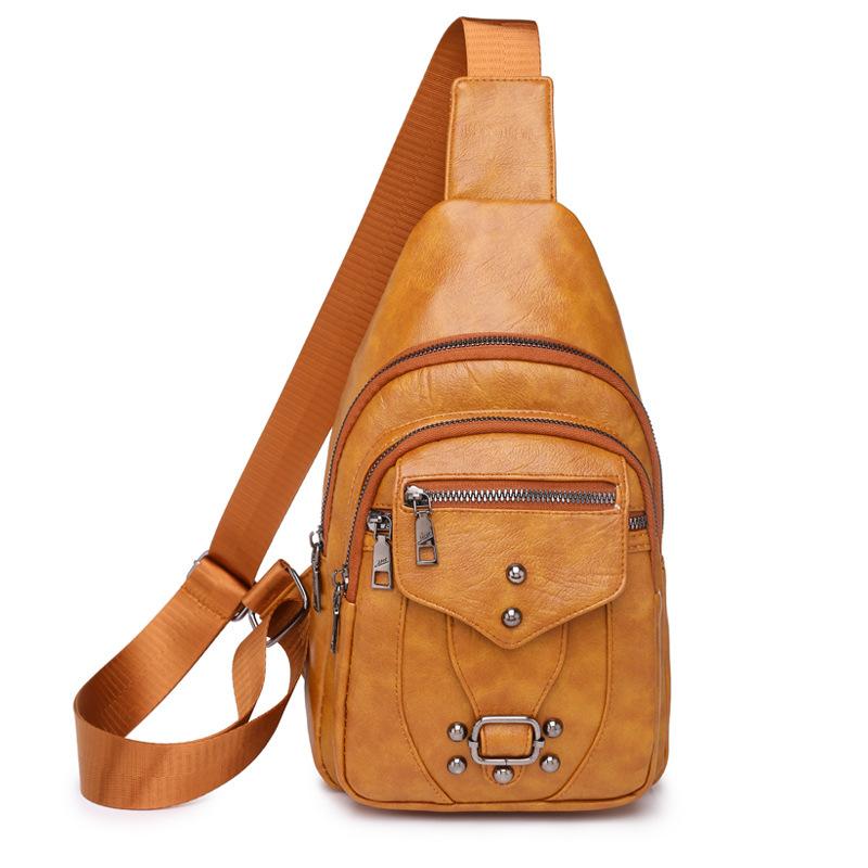 Women's Breast Bag New Soft Leather Texture Messenger Bag Large Capacity Simple Retro Shoulder Bag Travel Bag
