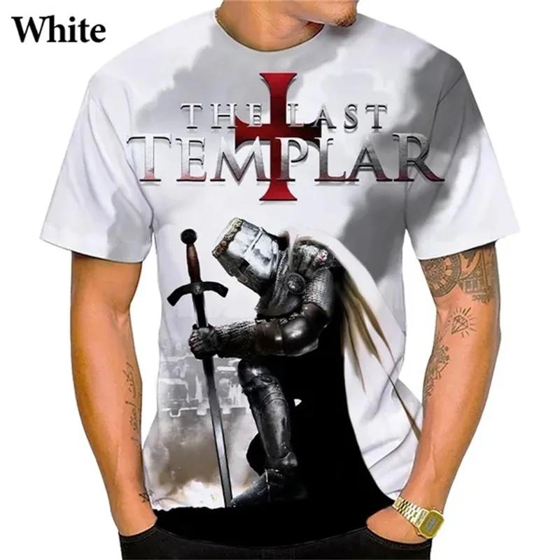 Summer 3D Printed Templar Pattern T-shirt Cross Pattern Printed Personalized Street Short Sleeve Top Men's Casual Fashion Round Neck Clothing
