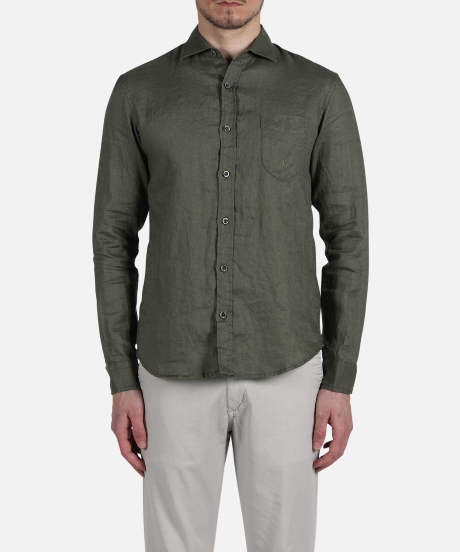 Рубашка с карманом Panicalle из хаки-льна Khaki/L