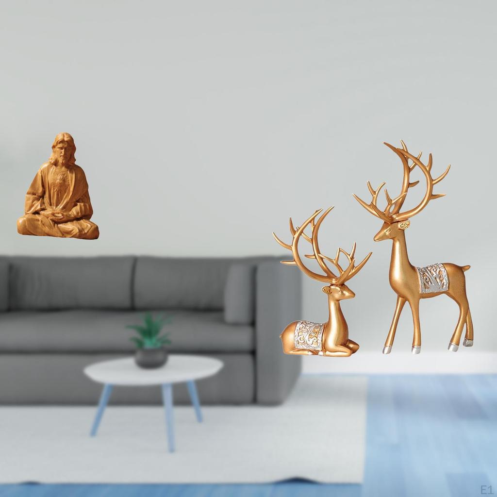 Sacred Heart of Jesus Statue And European Reindeer Collectible Figurine Set for Hallway Bedroom