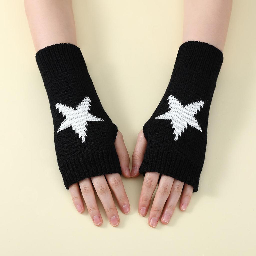 Unisex Fashionable Half-Finger Star Knit Wool Gloves - Warm Fingerless Faux Sleeve for Winter and Autumn