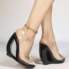 Women's Thick Heel Sandals - Transparent One-Strap Slip-On High Heels Crystal Heel, Outdoor-Wear Open-Toe Sandals LFD-907188-1