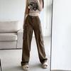 Proste dżinsy Cargo kobiety jesień Casual Vintage spodnie dżinsowe z wysokim stanem koreański Design workowate spodnie szerokie nogawki spodnie w stylu Y2k