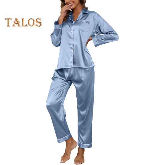 

Пижамный костюм из 2 предметов, атласный однобортный кардиган, рубашка с V-образным вырезом, воротником-стойкой, однотонная рубашка с нагрудным карманом, широкие свободные брюки, ночная рубашка S серый/синий