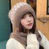 Women'S Korean Hooded Scarf Winter Hats Woman Cold Protection Warm Scarf Hat Cute Fur Ball Ear Protection Thickened Knitted Hat