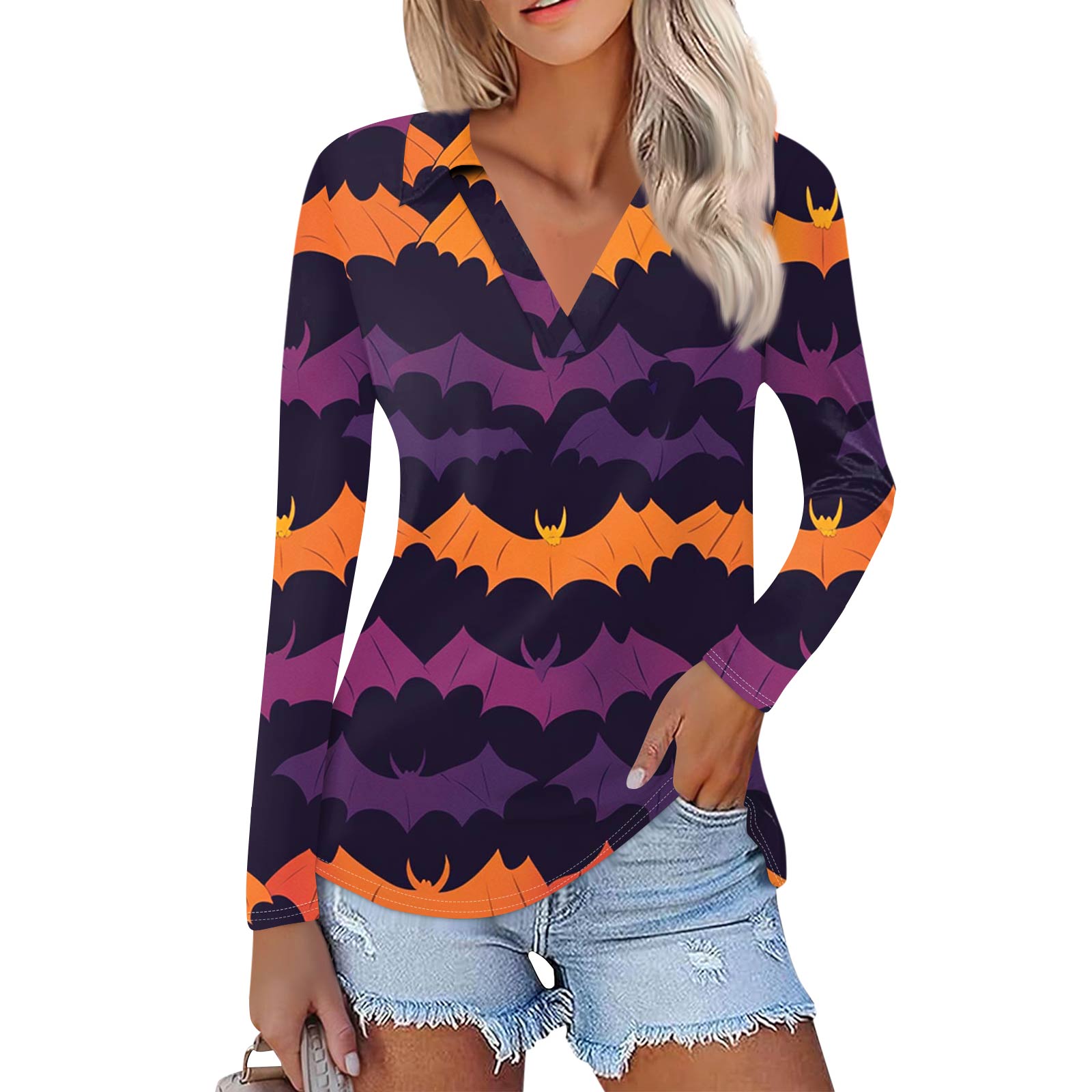 

Женская летняя модная повседневная рубашка с v-образным вырезом и длинным рукавом с принтом, топ XXXL