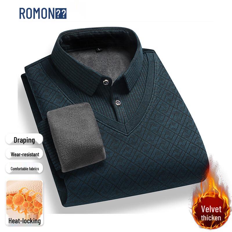 

ROMON Men s Faux Two-Piece Striped Shirt Collar Pullover Sweater XL (140-155 lbs suggested)