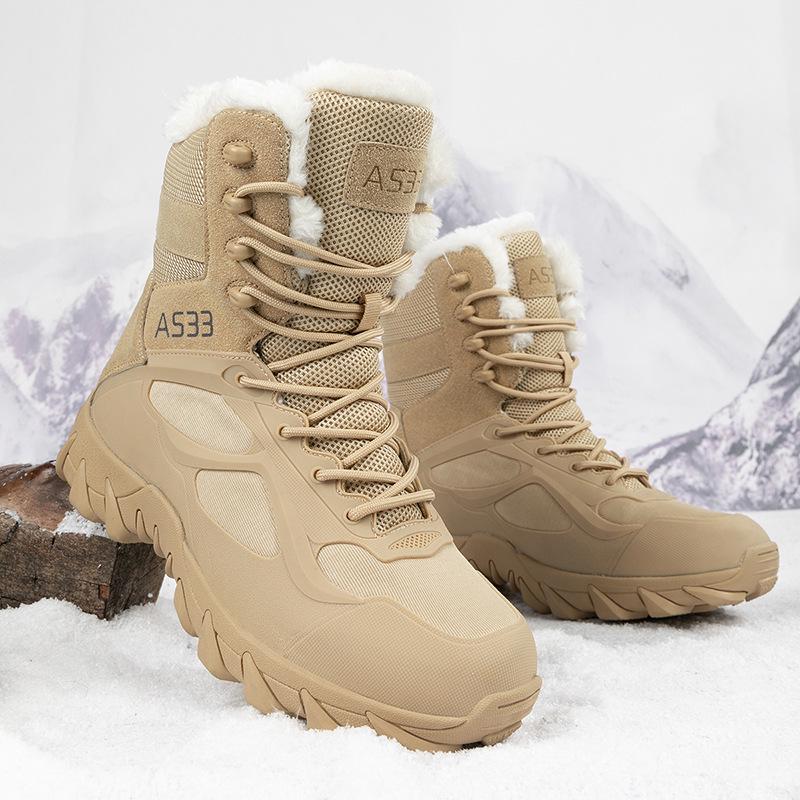 Men's Plus Size Fleece-Lined Winter Snow Boots - High-Top Warm Hiking Shoes with Thick Soles