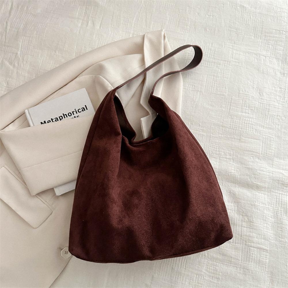 New Autumn and Winter Vintage Women's Bag Fashion Large Capacity Suede Shoulder Bag Simple with Button Versatile Bucket Bag