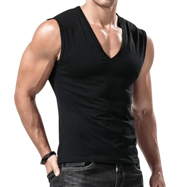 Yaz Düz Renk Erkek Bol Kesim V Yaka Günlük Spor Atlet