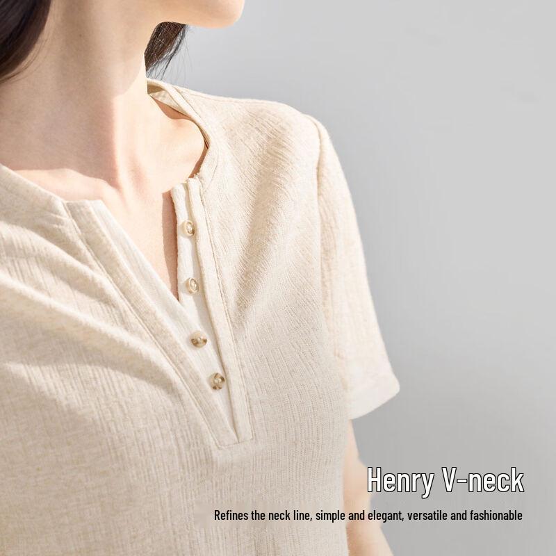 IHIMI Damen Sommer Leinen Henley Kurzarm Oberteil mit falscher Zweiteiler Optik
