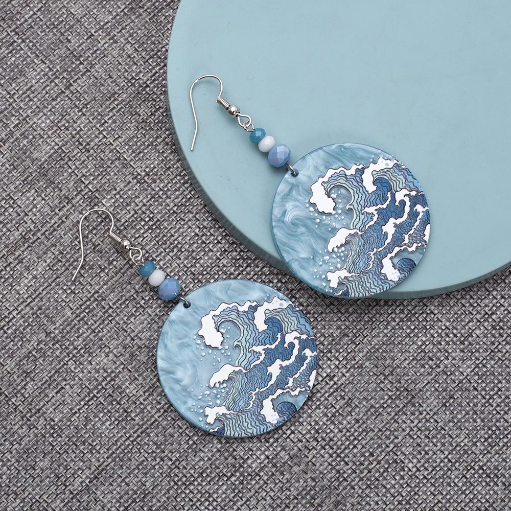 Women's Geometric Blue Sea Wave Acrylic Earrings - Summer Beach Style
