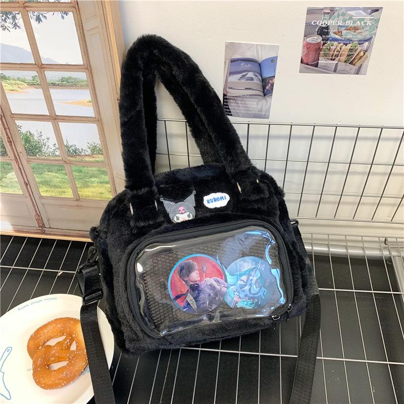 New niche design cute big-eared dog plush shoulder bag cartoon cute transparent bar woman