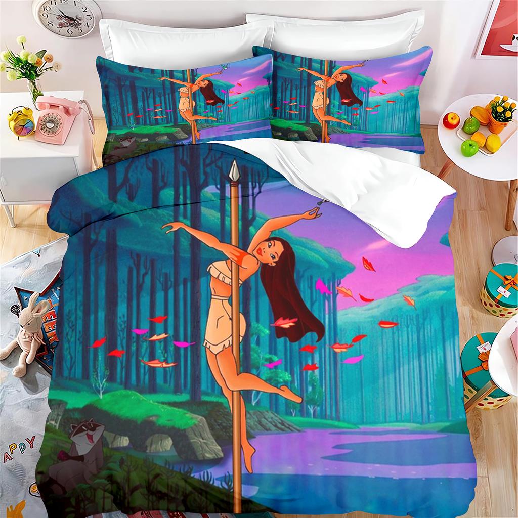 Pocahontas Fairytale Princess Cute Printed Bedding, Anime Cartoon Quilt Cover,  Polyester, Skin Friendly, Breathable