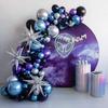 Bruiloft Verjaardag Babyborrel Geslachtsonthulling Decoraties Stofblauw Wit Ballonnenboog Slingerset
