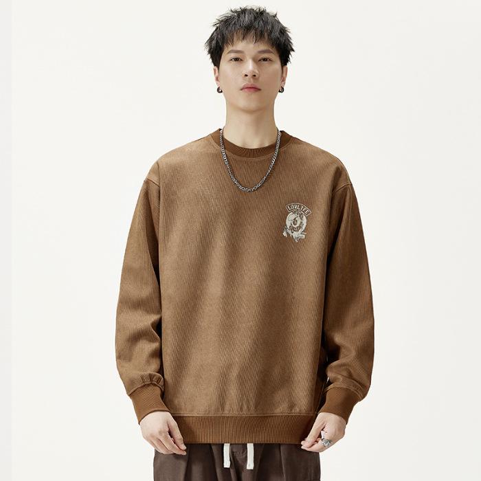 

Осенний 380G американский тяжелый круглый ворот свитер мужской свободный большой размер модный брендовый принт топ длинный рукав куртка модный 3XL темно-коричневого