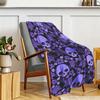 1pc Gothic Purple Pink Black Skull & Bat Wing Flannel Blanket - 280gsm Heavyweight Soft Bedspread, All-Season Beige-Friendly Bed