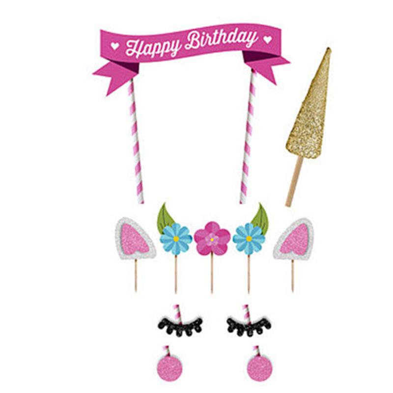 Einhorn-Kuchenaufsatz-Set – Mit Horn, Ohren, Wimpern & Glitzer, Für Geburtstag, Hochzeit Oder Babyparty
