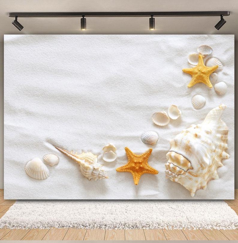 Sommer Strand Sand Hintergrund Fotografie Tropisch Hawaii Meeresufer Seestern Muschel Baby Geburtstag Feiertagsparty Hintergrund Foto Requisiten
