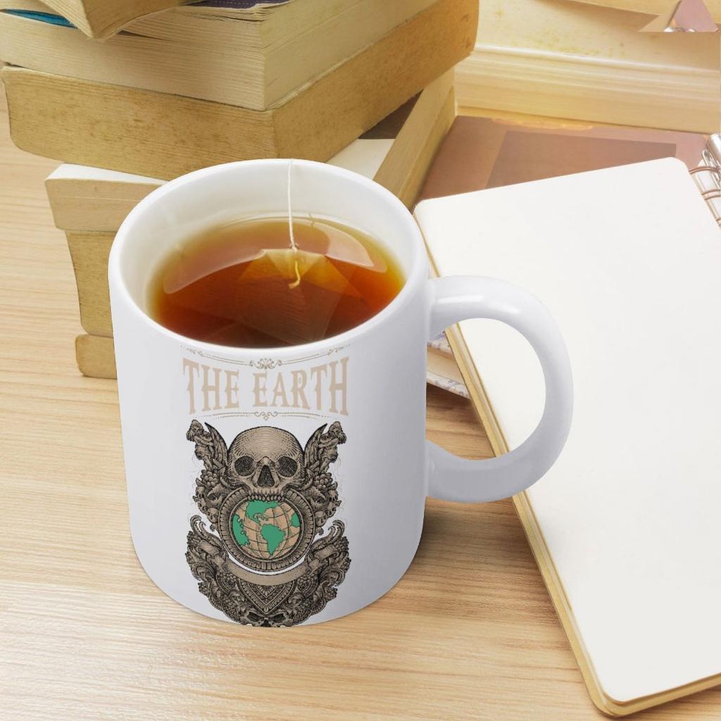 11oz Weiße Keramik-Kaffeetasse mit bedruckten Seiten, komfortablem Griff und glänzender Oberfläche, ideal für tägliche Heißgetränke