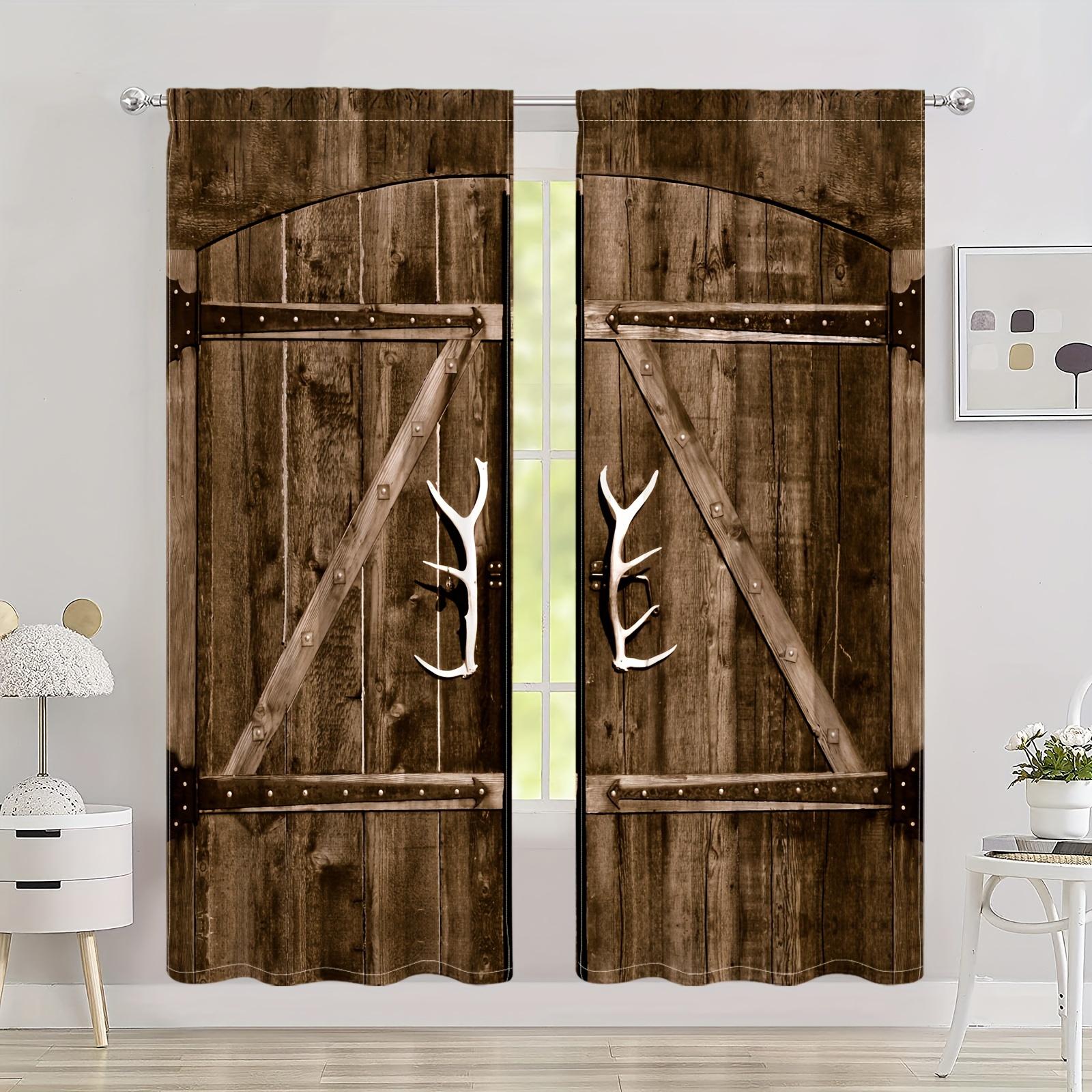 

2 панели Замок Деревянная Дверь Печатный Полупрозрачные Шторы Для Гостиной Спальни Защита От Солнца Уединение Домашний Декор Карманный Карман 2x50Wx50H(CM)&Grommet Top