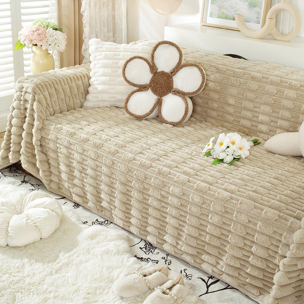 Simple New Rabbit Fur Sofa Towel Solid Color Thick Winter Anti Slip Cover Cloth Plush Couch Covers Sofa 3 Seater Armrest Blanket
