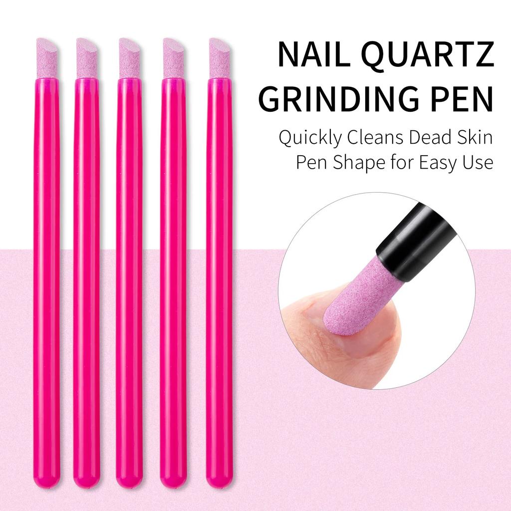 5Pcs Quartz Pen Nail  Cuticle Pushers Nail Polish Manicure Stick Nail Files Grinding Pen Dead Skin Remover for Natural Nail