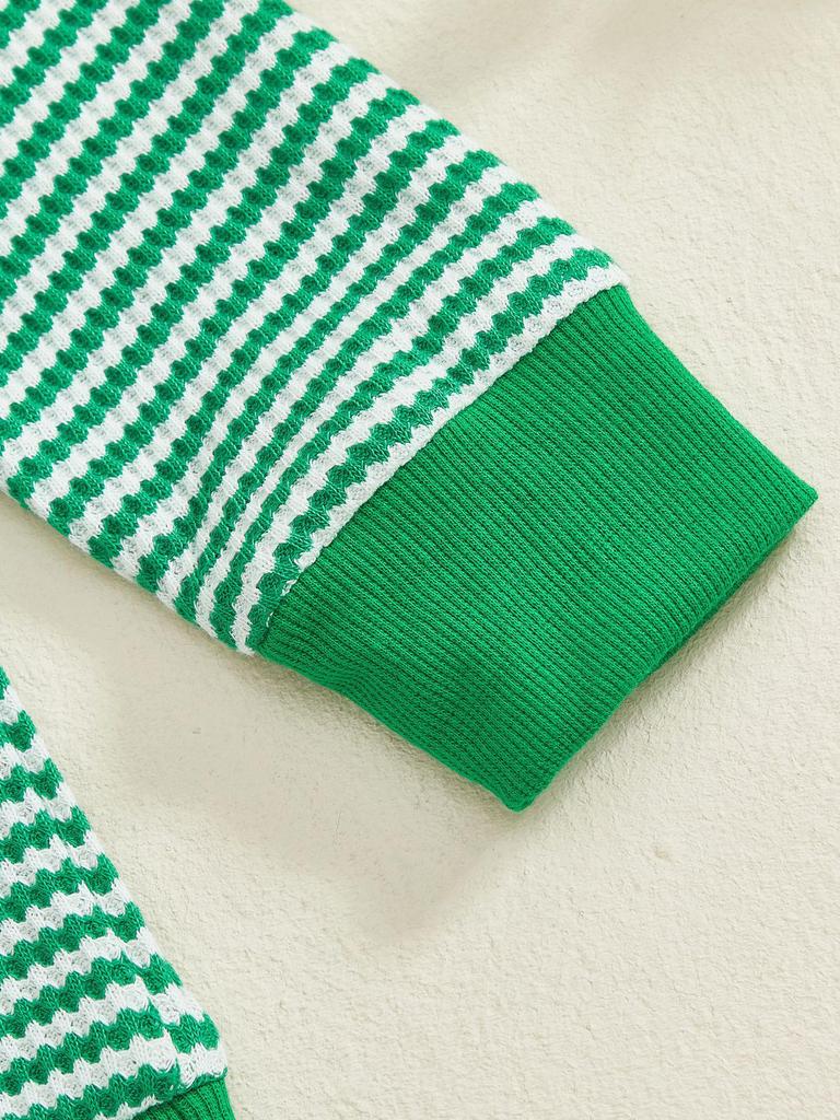 Unisex Baby St. Patrick's Day Clover Embroidered Striped Two-Piece Set (Autumn/Winter)