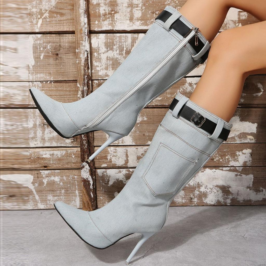 New Autumn and Winter Pointed High-heeled Short Boots Women's Thin-heeled Medium-tube Cowboy Boots Thin Boots