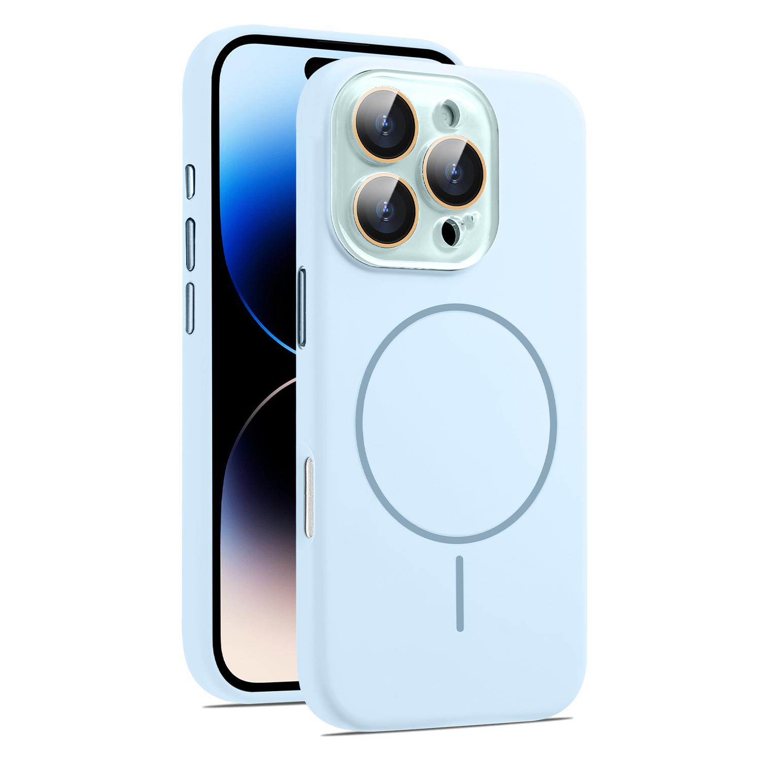 

For iPhone 16 Pro Max Case Compatible with MagSafe Liquid Silicone Anti-Drop Phone Cover with Lens Film Blue