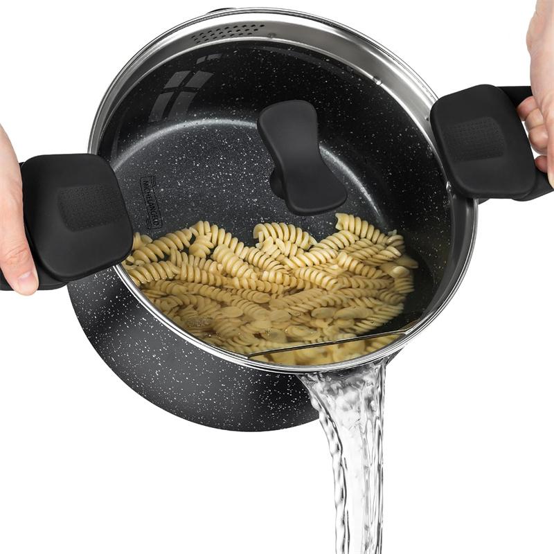 

MICHELANGELO Pasta Pot with Strainer Lid Cooking Pot with Lid Drainable Non Stick Spaghetti Pot Ceramic Coated Healthy Pot чёрный