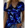 Women's Color Block Abstract Animal Print T-Shirt, Vintage V-Neck Short Sleeve, Spring Summer Fall